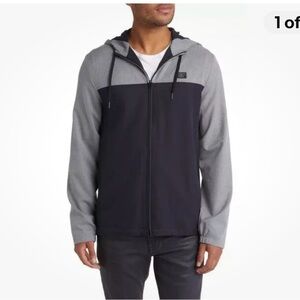 Travis Mathew Beer Garden Colorblock Hooded Jacket Black Gray Logo Golf Sz L